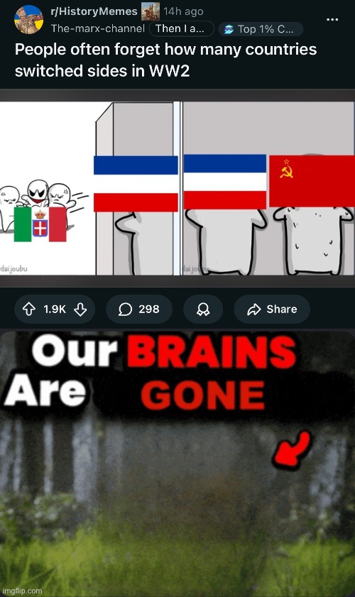 Never stop running little Reddit | image tagged in our brains are gone | made w/ Imgflip meme maker