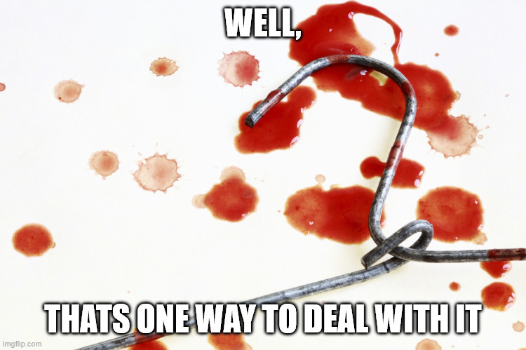 bloody coat hanger | WELL, THATS ONE WAY TO DEAL WITH IT | image tagged in bloody coat hanger | made w/ Imgflip meme maker