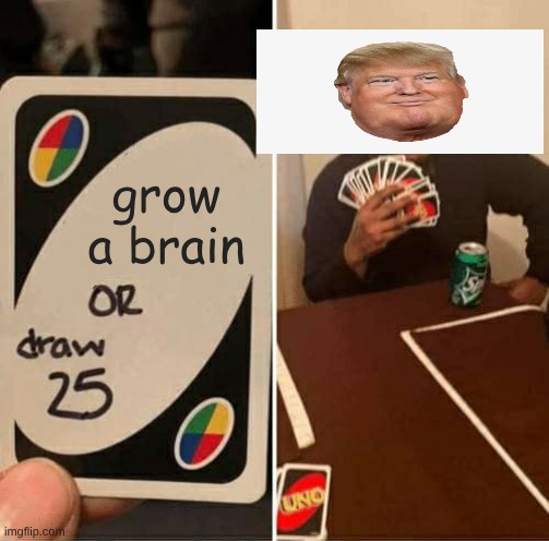 trump is an idiot | grow a brain | image tagged in memes,uno draw 25 cards | made w/ Imgflip meme maker