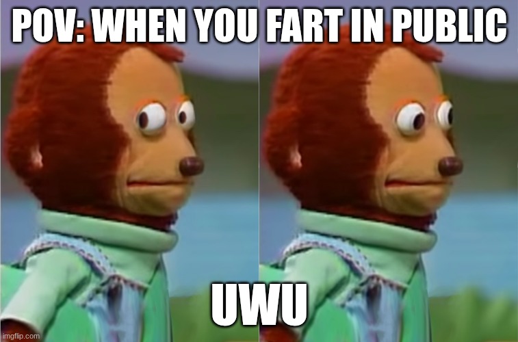 puppet Monkey looking away | POV: WHEN YOU FART IN PUBLIC; UWU | image tagged in puppet monkey looking away | made w/ Imgflip meme maker