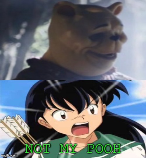 kagome hates blood and honey | NOT MY POOH | image tagged in kagome hates what,blood and honey,inuyasha,i hate you,winnie the pooh,horror movies | made w/ Imgflip meme maker