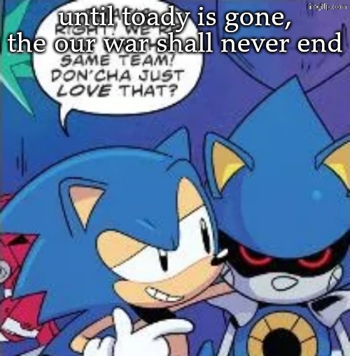 metal sonics ideal hell | until toady is gone, the our war shall never end | image tagged in metal sonics ideal hell | made w/ Imgflip meme maker