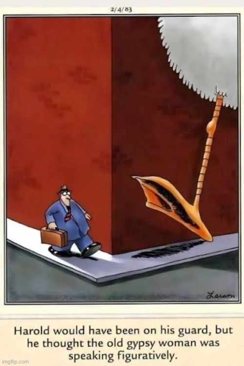Figuratively speaking, he should’ve stayed home | image tagged in the far side,comics,giant bird,gypsy,figuratively,speaking | made w/ Imgflip meme maker