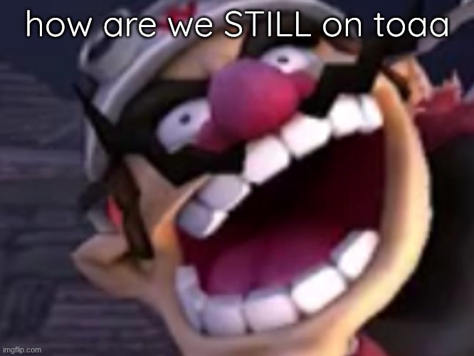 Wario | how are we STILL on toaa | image tagged in wario | made w/ Imgflip meme maker
