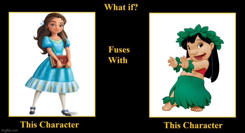 Isabel Castillo Flores Fuses With Lilo Pelekai | image tagged in what if fuses,elena of avalor,sofia the first,isabel castillo flores,lilo and stitch,lilo pelekai | made w/ Imgflip meme maker