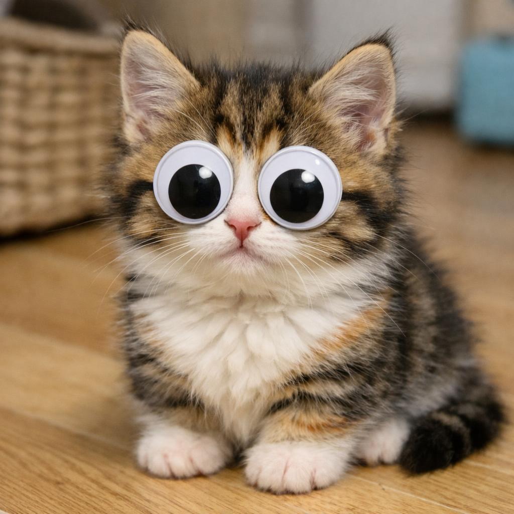 High Quality Kitten with Googly eyes Blank Meme Template