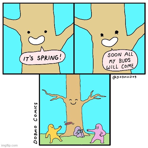 image tagged in spring,tree,buds,friends,aww,cute | made w/ Imgflip meme maker