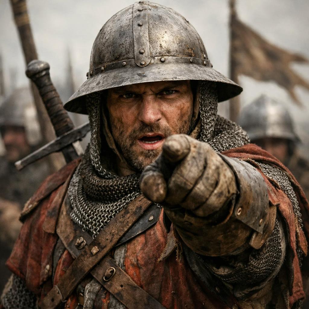 medieval soldier pointing at the camera Blank Meme Template