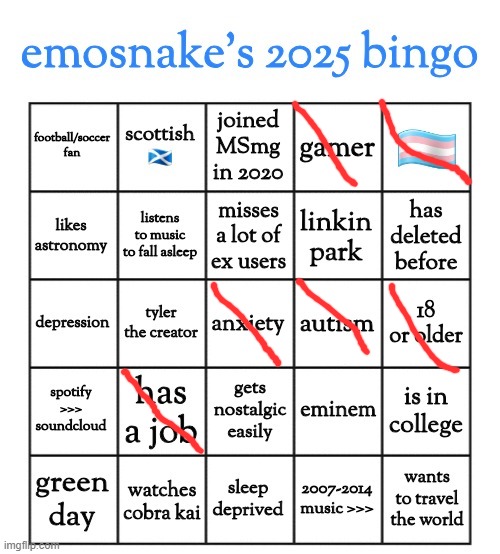 emosnake's 2025 bingo | image tagged in emosnake's 2025 bingo | made w/ Imgflip meme maker