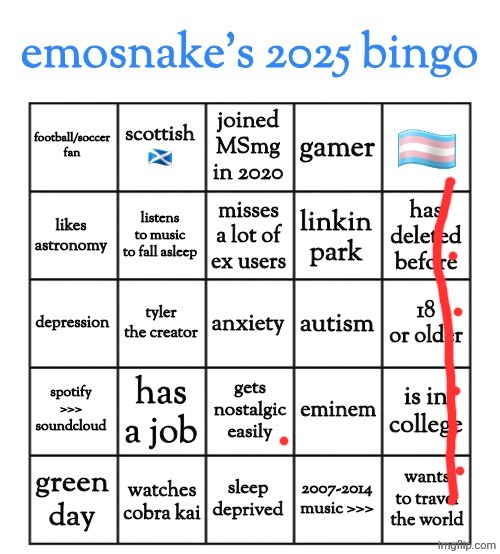 let's go i got a bingo | image tagged in emosnake's 2025 bingo | made w/ Imgflip meme maker