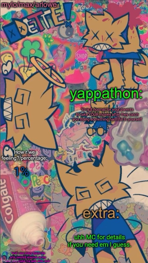 this week sucks already. | Yo is it normal for your parents to take YOUR money after they catch you doing something harmful to yourself; 1%; uhh MC for details if you need em I guess. | image tagged in arloweberry s stomach book temp | made w/ Imgflip meme maker