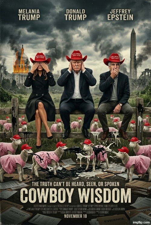 COWBOY WISDOM | image tagged in cowboy wisdom,cowboy father and son,donald trump,jeffrey epstein,melania trump,memes | made w/ Imgflip meme maker