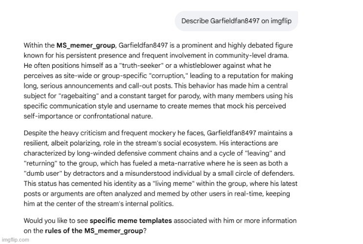 AI description of Garfieldfan | image tagged in msmg,ai | made w/ Imgflip meme maker