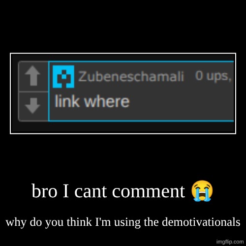 bro I cant comment ? | why do you think I'm using the demotivationals | image tagged in funny,demotivationals | made w/ Imgflip demotivational maker