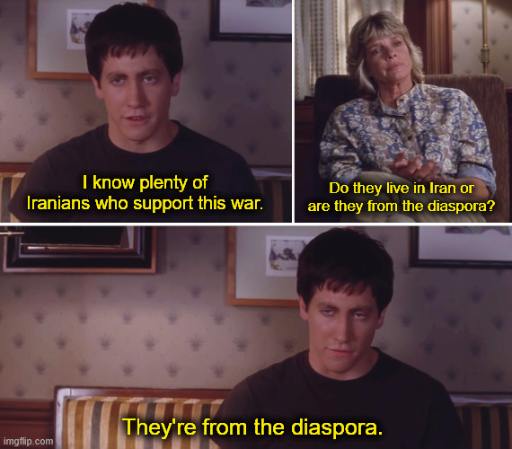 Its never the people actually living in these countries who support US invasion. | I know plenty of Iranians who support this war. Do they live in Iran or are they from the diaspora? They're from the diaspora. | image tagged in donny darko friend,imperialism,iran,donald trump,venezuela | made w/ Imgflip meme maker