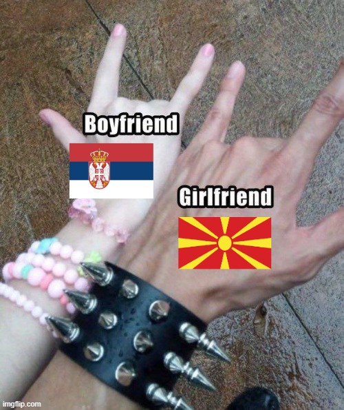 Serbian male X Macedonian female | image tagged in serbia,macedonia,couple,femboy,rock and roll,love | made w/ Imgflip meme maker