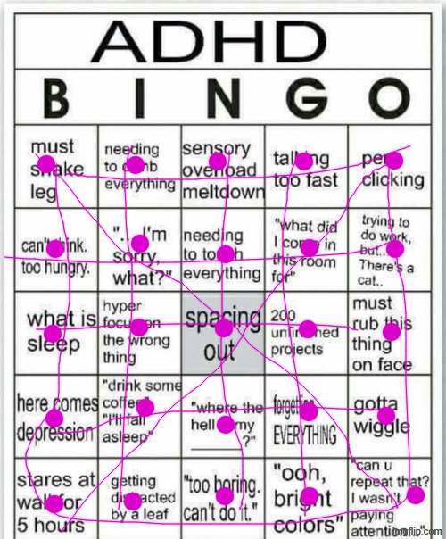 yes i have this mental disorder | image tagged in adhd bingo | made w/ Imgflip meme maker
