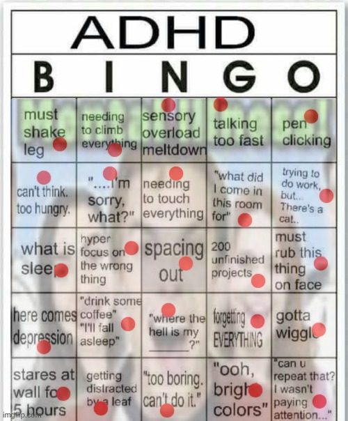 adhd bingo | image tagged in adhd bingo | made w/ Imgflip meme maker
