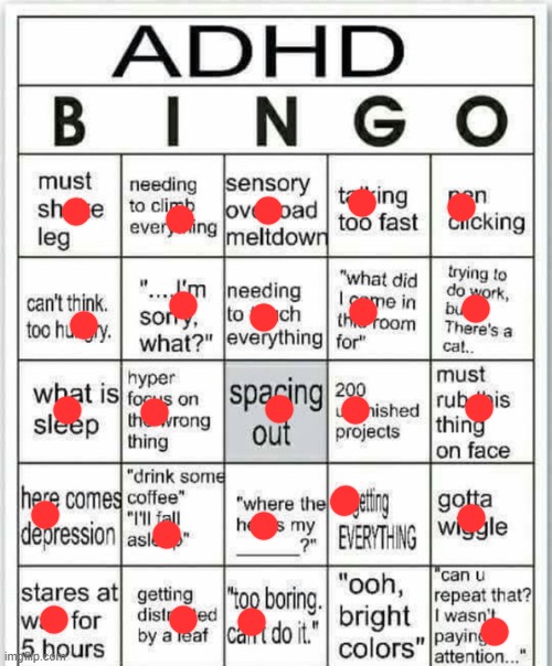 haven't been diagnosed tho | image tagged in adhd bingo | made w/ Imgflip meme maker