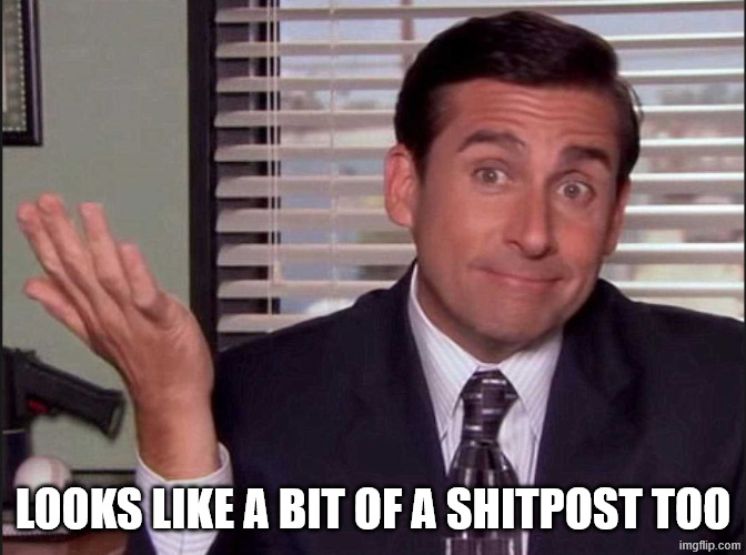 Michael Scott | LOOKS LIKE A BIT OF A SHITPOST TOO | image tagged in michael scott | made w/ Imgflip meme maker