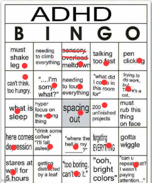 ADHD is hell on earth | image tagged in adhd bingo | made w/ Imgflip meme maker
