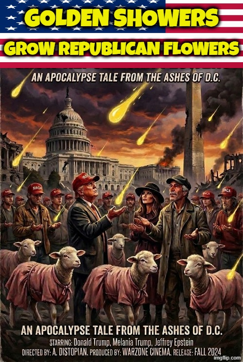 GOLDEN SHOWERS, GROW REPUBLICAN FLOWERS | GROW REPUBLICAN FLOWERS; GOLDEN SHOWERS | image tagged in golden showers,republican,donald trump,melania trump,jeffrey epstein,memes | made w/ Imgflip meme maker