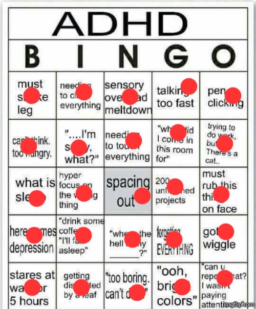 i almost cheated and put less stuff down because this is ridiculous. (i dont have adhd) | image tagged in adhd bingo | made w/ Imgflip meme maker