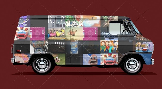Figaro Pho and Caillou Delivery Van Mockup Blank Meme Template