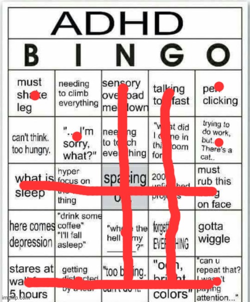 kinda logical i am diagnosed with adhd | image tagged in adhd bingo | made w/ Imgflip meme maker