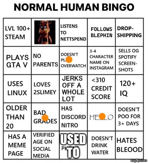 normam human bingo | USED TO | image tagged in normam human bingo | made w/ Imgflip meme maker
