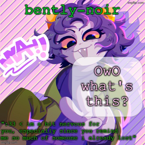 bently-noir nepeta temp | OwO what's this? | image tagged in bently-noir nepeta temp | made w/ Imgflip meme maker