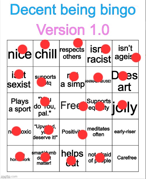 Decent being bingo | image tagged in decent being bingo | made w/ Imgflip meme maker