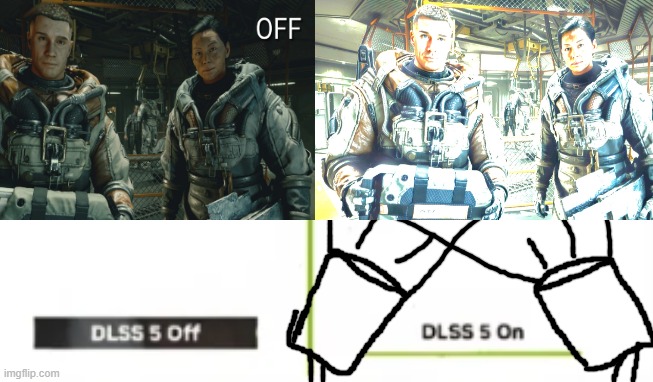 DLSS5 Lighting | image tagged in dlss 5 on/off,starfield dlss,starfield,dlss 5,nvidia | made w/ Imgflip meme maker