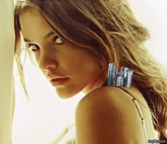 Girl with Buildings on her shoulder | image tagged in girl,building,giant | made w/ Imgflip meme maker