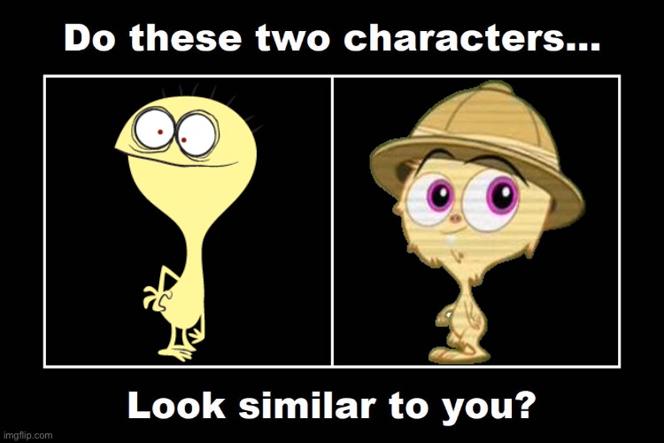 Do Cheese and Fuzzy Snuggums Look Similar To You | image tagged in do these two characters look similar to you meme,fosters home for imaginary friends,spliced,cheese,fuzzy snuggums,yellow | made w/ Imgflip meme maker