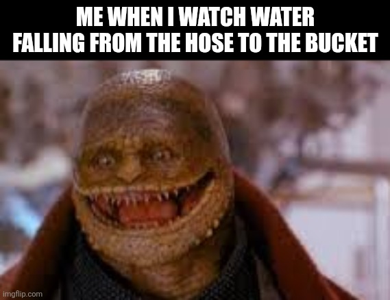 ME WHEN I WATCH WATER FALLING FROM THE HOSE TO THE BUCKET | image tagged in memes,water,bucket | made w/ Imgflip meme maker