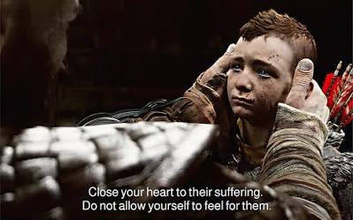 Kratos Quote: close your heart to their suffering Blank Meme Template