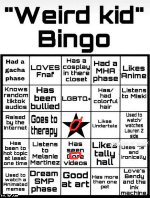 Weird Kid Bingo | image tagged in weird kid bingo | made w/ Imgflip meme maker