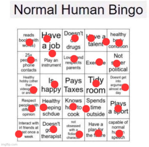 Normal human bingo | image tagged in normal human bingo | made w/ Imgflip meme maker