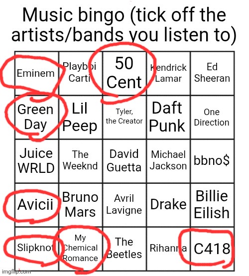 image tagged in music bingo | made w/ Imgflip meme maker