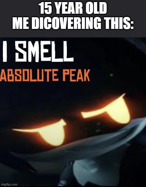 I smell absolute peak | 15 YEAR OLD ME DICOVERING THIS: | image tagged in i smell absolute peak | made w/ Imgflip meme maker