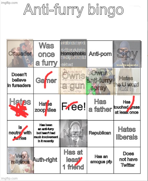 Anti-Furry bingo | image tagged in anti-furry bingo | made w/ Imgflip meme maker