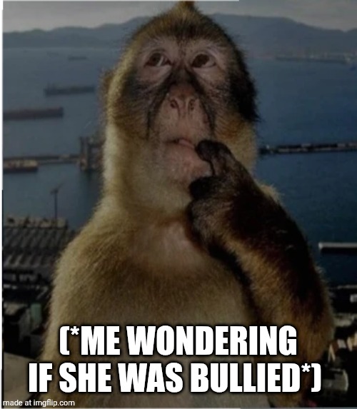 thinking monkey | (*ME WONDERING IF SHE WAS BULLIED*) | image tagged in thinking monkey | made w/ Imgflip meme maker
