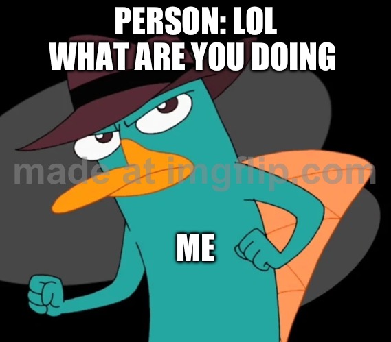 Perry punch | PERSON: LOL WHAT ARE YOU DOING; ME | image tagged in perry punch | made w/ Imgflip meme maker