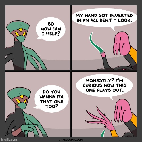 image tagged in stars,doctor,arms,inverted,colors,growing | made w/ Imgflip meme maker