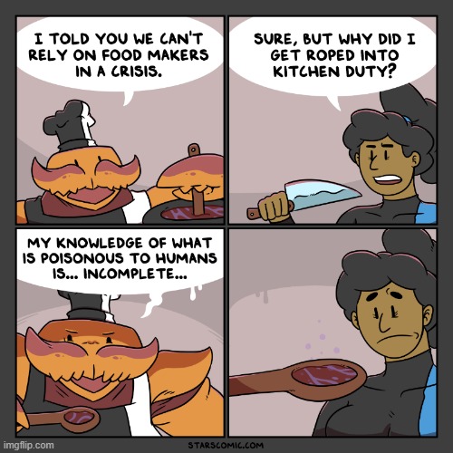 image tagged in stars,crab,kitchen,duty,poison,uh oh | made w/ Imgflip meme maker