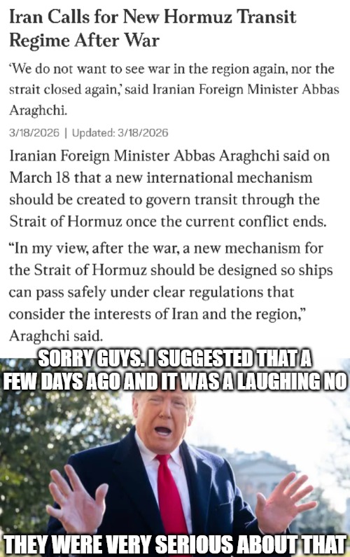Makes you realize why they're actually defending it militarily. Saudi Arabia is not joining until others do. But they will | SORRY GUYS. I SUGGESTED THAT A FEW DAYS AGO AND IT WAS A LAUGHING NO; THEY WERE VERY SERIOUS ABOUT THAT | image tagged in iran,politics,donald trump | made w/ Imgflip meme maker