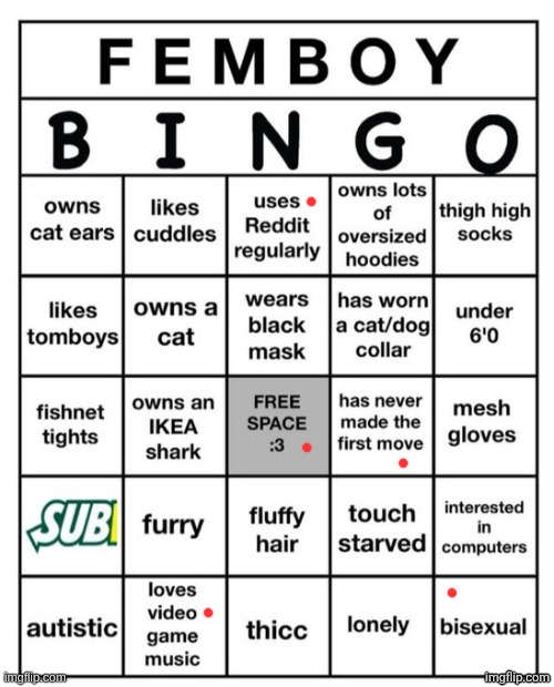 I'm not even a femboy | image tagged in femboy bingo | made w/ Imgflip meme maker