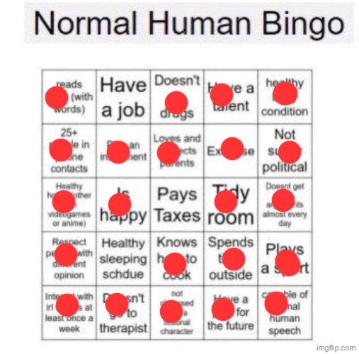 most normal person in the stream award goes to | image tagged in normal human bingo | made w/ Imgflip meme maker