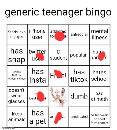 generic teenager bingo | image tagged in generic teenager bingo | made w/ Imgflip meme maker